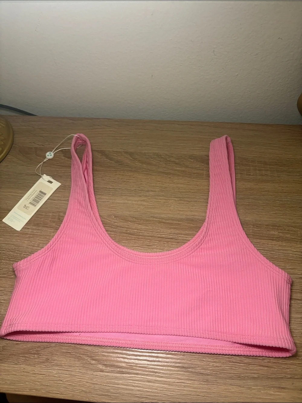 NWT Frankie's Bikinis Pink Ribbed Scoop Bikini Top